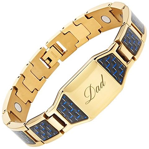 Willis Judd Mens Dad Bracelet Gold With Blue Carbon Fiber Magnetic Bracelet In Gift Box Cover