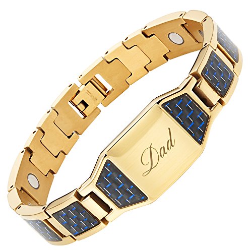 Willis Judd DAD Titanium Magnetic Bracelet with Blue Carbon Fiber Adjustable Gift Box Included