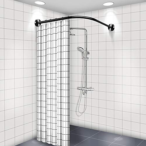 Sikaiqi Stretchable 304 Stainless L Shaped Bathroom Bathtub Corner Shower Curtain Rod Rack (Black 35.43"-51.18"X35.43"-51.18") #TOP4