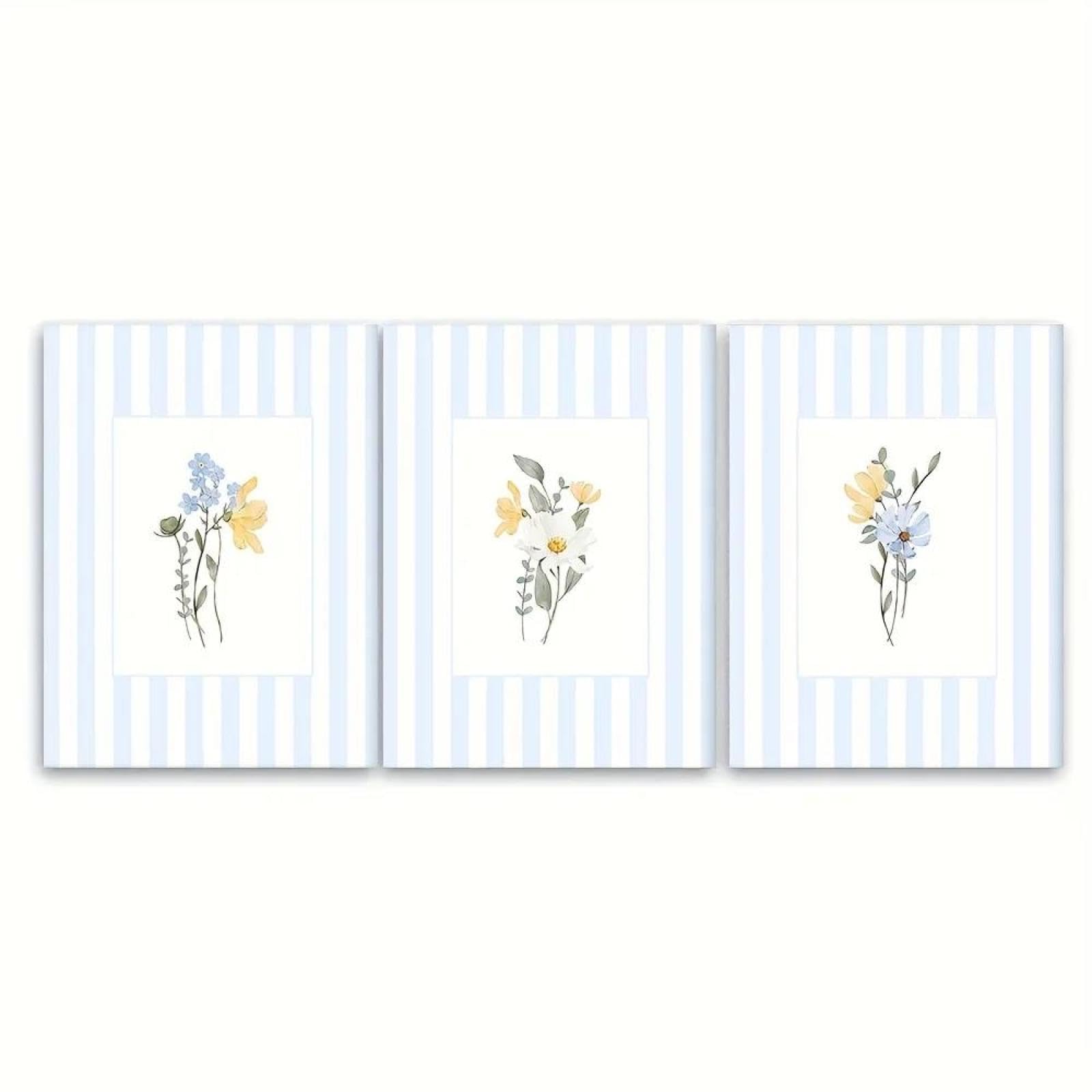 Yocheng 3pcs Vintage Floral Wall Art Set -Watercolor Print, Canvas 21x30cmx3 No Frame