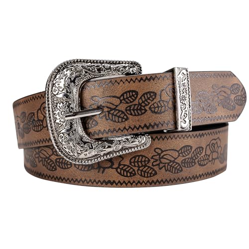 Image of Dubulle Womens Belt Chain Leather Belts Vintage Western Adjustable Elastic Double Buckle for Cowboy Pant Dress