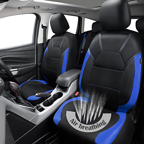 Image of CAR PASS Leather Car Seat Covers Front Seats Only, with Air Mesh Front Seat Covers Breathable, Cool Automotive Seat Cover 2 Pack, Universal Fit Most Cars,SUV,Truck,Van Airbag Compatible(Black & Blue)