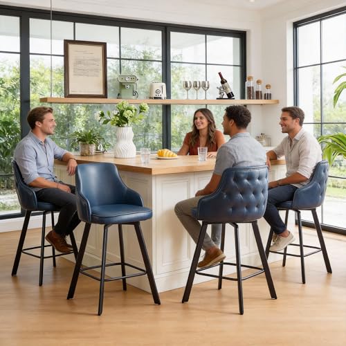 Image of Bar Stools Bar Height Set of 4, 30 inch Stools with Back for Kitchen Island
