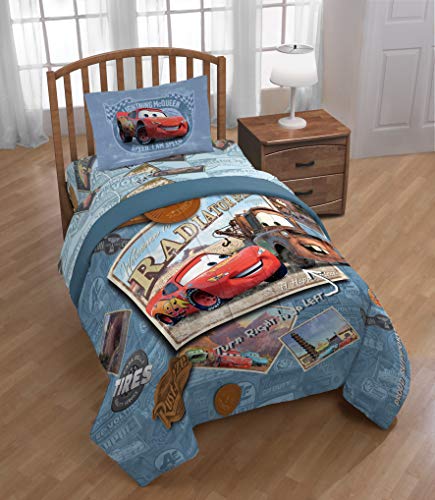 Image of Jay Franco Disney /Pixar Cars Tune Up Blue /Gray 5 Piece Twin Bed in A Bag with Lightning McQueen & Mater in Radiator Springs (Official Disney /Pixar Product)