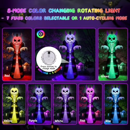 Elegear 10FT Halloween Inflatable Blow Up with Motion-Activated Screaming, 8-Mode Color Changing Light, Giant Grim Reaper Ghost Inflatables Outdoor Decorations for Yard Lawn Garden Porch Party3
