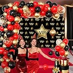 Vip Party decorations - Red Carpet Party Decorations with VIP Photography Backdrop, Gold Black Red Balloons for Hollywood Themed Events, Birthday Parties, Photo Booth Props - Image 5