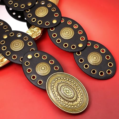 Oval Disc Belts for Women Wide Leather Concho Belt Boho Western Waist Belts for Dresses4