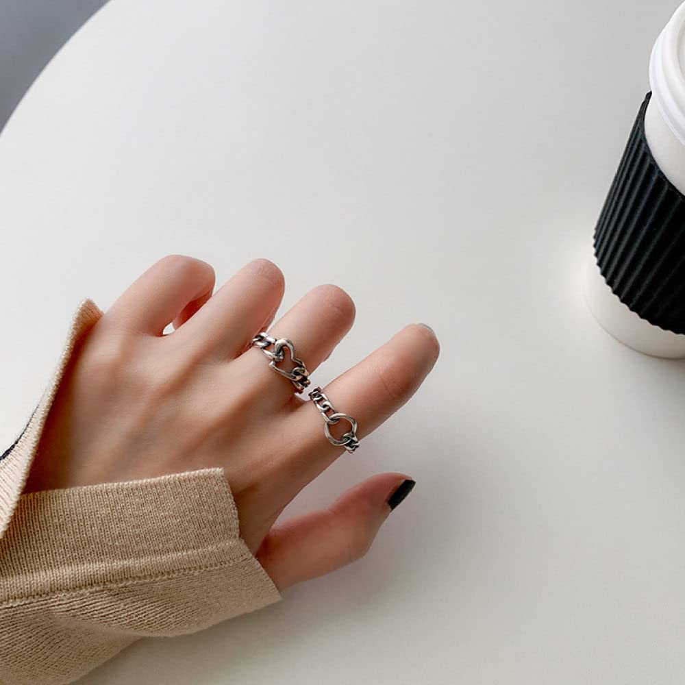 Ring Aus 925Er Sterlingsilber, S925 Sterling Silber Weben Liebe Herzen Ring Verstellbare Ringe Retro Offener Ring Silber Daumenring Ewigkeitsring Hochzeit Charme Schmuck Geschenke Für Männer Mädc