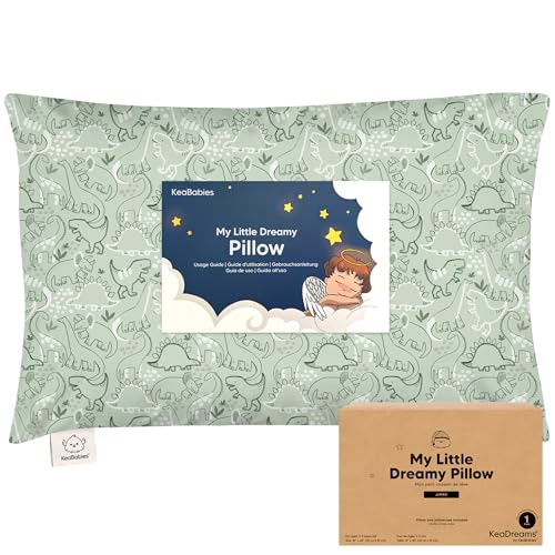 Image of KeaBabies Organic Toddler Pillow with Pillowcase, Jumbo 14X20 (DinoDood) | Soft Cotton Toddler Pillows for Sleeping, Machine Washable, Perfect for Travel, School, Daycare, Nap, Kids Toddler Bed Set
