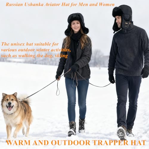 Image of Winter Trapper Hat for Men Women Warm Soft Russian Ushanka Hat Real Rabbit Fur Aviator Bomber Hats Winter Hats with Ear Flaps