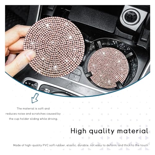 Image of Ziciner 2 Pack Bling Car Cup Holder Coaster, Anti-Slip Auto Insert Coaster with Start Stop Button Cover, Universal Shiny Crystal Vehicle Interior Accessories for Women and Girls (Golden)