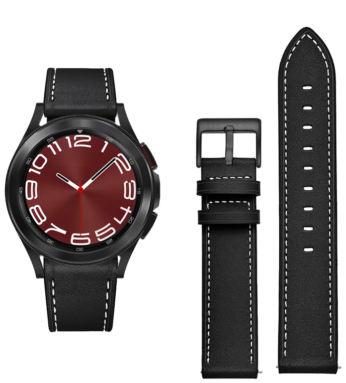 Image of Olytop Galaxy Watch 5 Pro Bands 45mm, Galaxy Watch 6 /4 Classic Band 47mm 46mm 43mm 42mm, Samsung Galaxy Watch 6 /5 /4 /Acitve 2 Bands 44mm 40mm, 20mm Leather Wristband Replacement Strap for Men Women