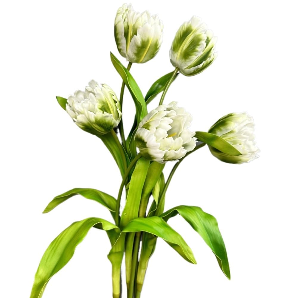 Huffa Whiteandgreen 1Pc Simulation Pu Parrot Tulip - Realistic Handheld Flower For Home Decoration(Whiteandgreen)
