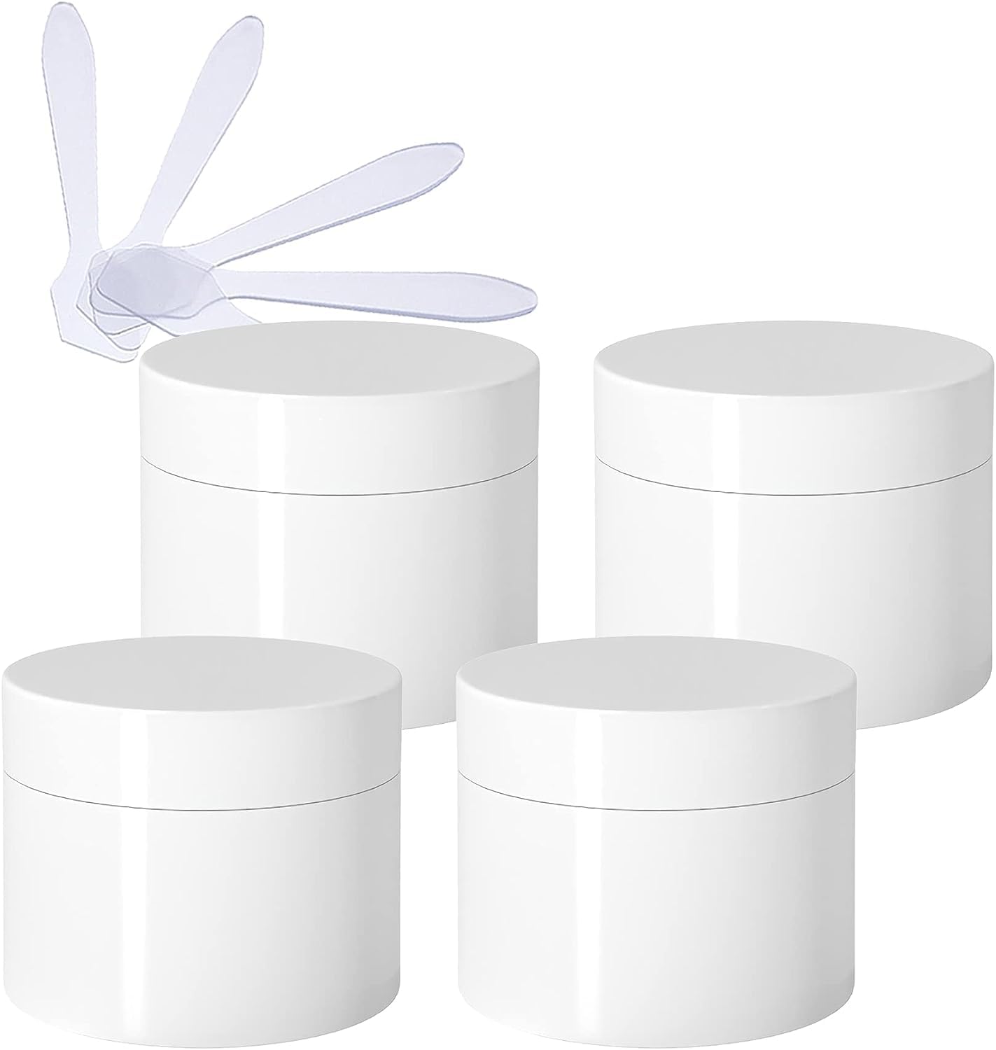 FLYIODFCXV cosmetic jar, Pack of 4, Empty Thick Glossy with Screw Lid, Inner Liner, Sample Bottles Travel + 4X Spatulas(30ml)