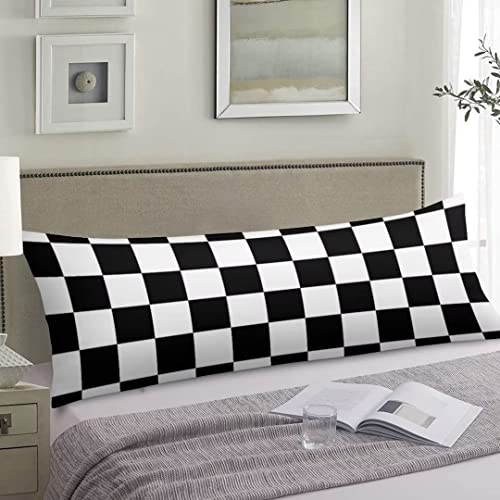 Modern Body Pillow Cover Geometric Checkered Plaid Pattern Car Racing Sports Chess Board Decorative Soft Cushion Long Pillowcase With Zipper Black White Bedding Pillow Cases For Sofa Couch 20"X54" #TOP2