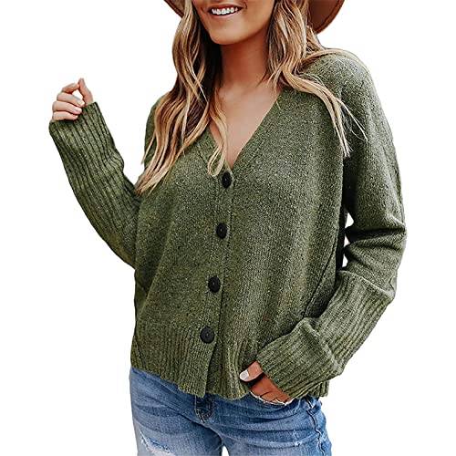 Casaco Cardigan com decote em V de cor sólida de abotoamento único feminino Casaco Cardigan para sai