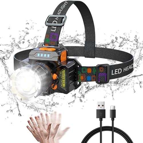 Torcia Frontale USB Ricaricabile lampada testa LED con 7 Modalità luce per testa IPX4 Impermeabile Regolabile per...