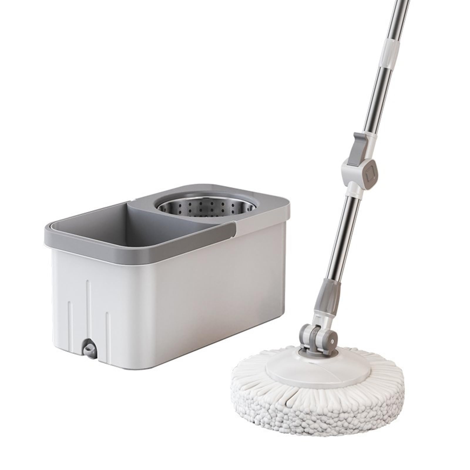 Juego de fregona giratoria y Cubo con 5 Cabezales de Microfibra de Recambio, Mango Extensible, Sistema de autoescurrido, Ideal para Todo Tipo de Suelos Duros.