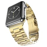 Arteck 38mm Stainless Steel Strap Wrist Metal Apple Watch Band Replacement w/ Metal Clasp for iWatch Apple Watch All Models 38mm (Gold)