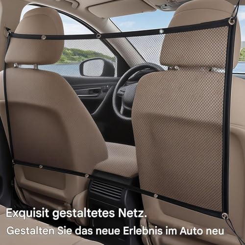 Jubilofex Autohundegitter | Trennnetz Als Sitzbarriere Im Fahrzeug,Zusammenklappbare Sicherheitsabtrennung Mit Rutschfesten Haken, Robustes Kfz Zubehör Für Auto Und LKW