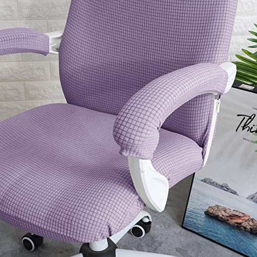 Image of FORCHEER Office Chair Cover Water Repellent Jacquard Armrest Swivel Chair Slipcovers Removable Stretch Universal Computer Chair Cover L with Chair Arm Cover 2P-Purple