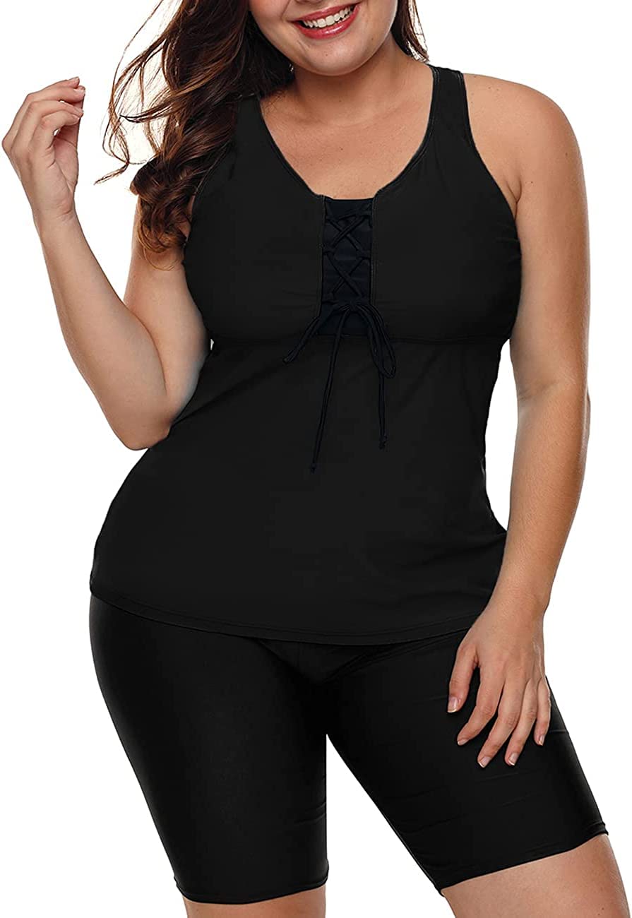 LALAGEN Womens 2026 Plus Size Tankini Swimsuits Rash Guard Capris Athletic Two Piece Swimwear Bathing Suits for Women S-5X