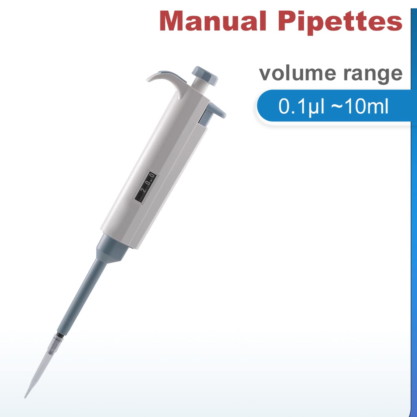 Pipeta de Laboratorio de un Solo Canal, Equipo de Laboratorio de micropipeta Digital Ajustable, micropipeta multicanal de Volumen Variable Ajustable de 0,1 μl ~ 10 ml,50-200ul