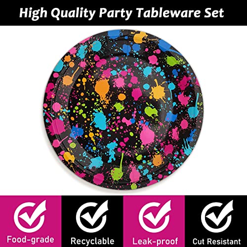 Image of gisgfim 24 Pcs Neon Party Plates 7 inch Glow Birthday Party Disposable Paper Dessert Plates Supplies Decorations Glow in Dark Theme Plates Tableware for Birthday Wedding Baby Shower