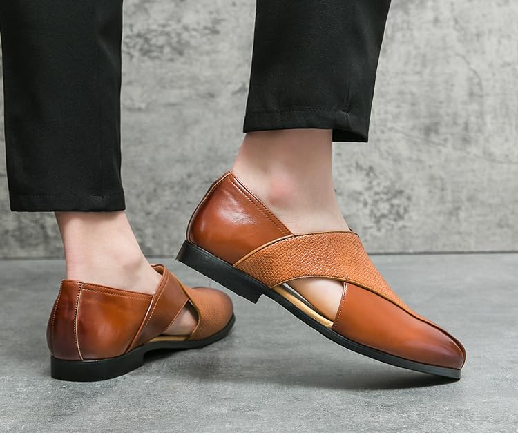 Men's Leather Sandals Hollow Closed-toe Summer Outdoor Casual Beach Shoes3