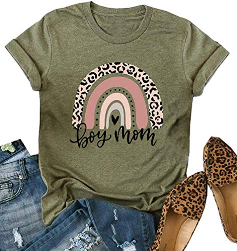 LUBERLIN Boy Mom Tee Shirt for Women Short Sleeve Letter Printed Graphic Mom Gifts Tee Shirts - green - XX-Large