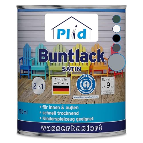 Plid® Möbellack Silbergrau 0,75 L – Buntlack für Möbel & Holz Innen & Außen – Wetterfester Holzlack – Für Schränke, Türen, Gartenmöbel & Gartenhaus – Holzschutzfarbe