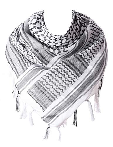 ChinFun 100% Cotton Keffiyeh Tactical Desert Scarf Military Arab Scarf Wrap Shemagh Black & White