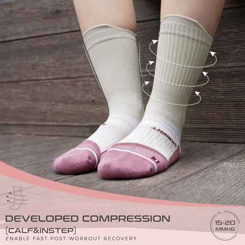 Coolmax Compression Running Socks for Women 3 Pairs, Anti-Blister Moisture Wicking Boot Crew Cushion Athletic Workout Socks4