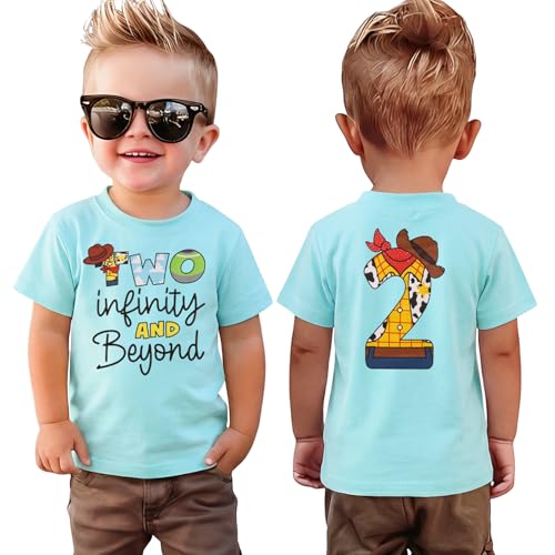 GLIGLITTR 2nd Birthday Shirt Boy Two Infinity Tshirt 2 Year Old Toddler Boy Second Bday Party Outfit Cartoon Short Sleeve Top(Sky Blue 2T)