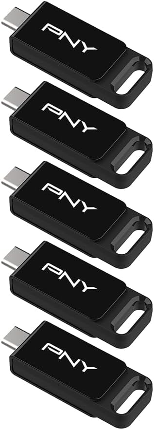 PNY Elite Type-C 64GB USB 3.2 Flash Drive – Up to 120MB/s Read, Up to 10x Faster Write Than USB 2.0, Reliable Design, Durable & Portable for Everyday Store & Share, Type-C Connector, 5-Pack