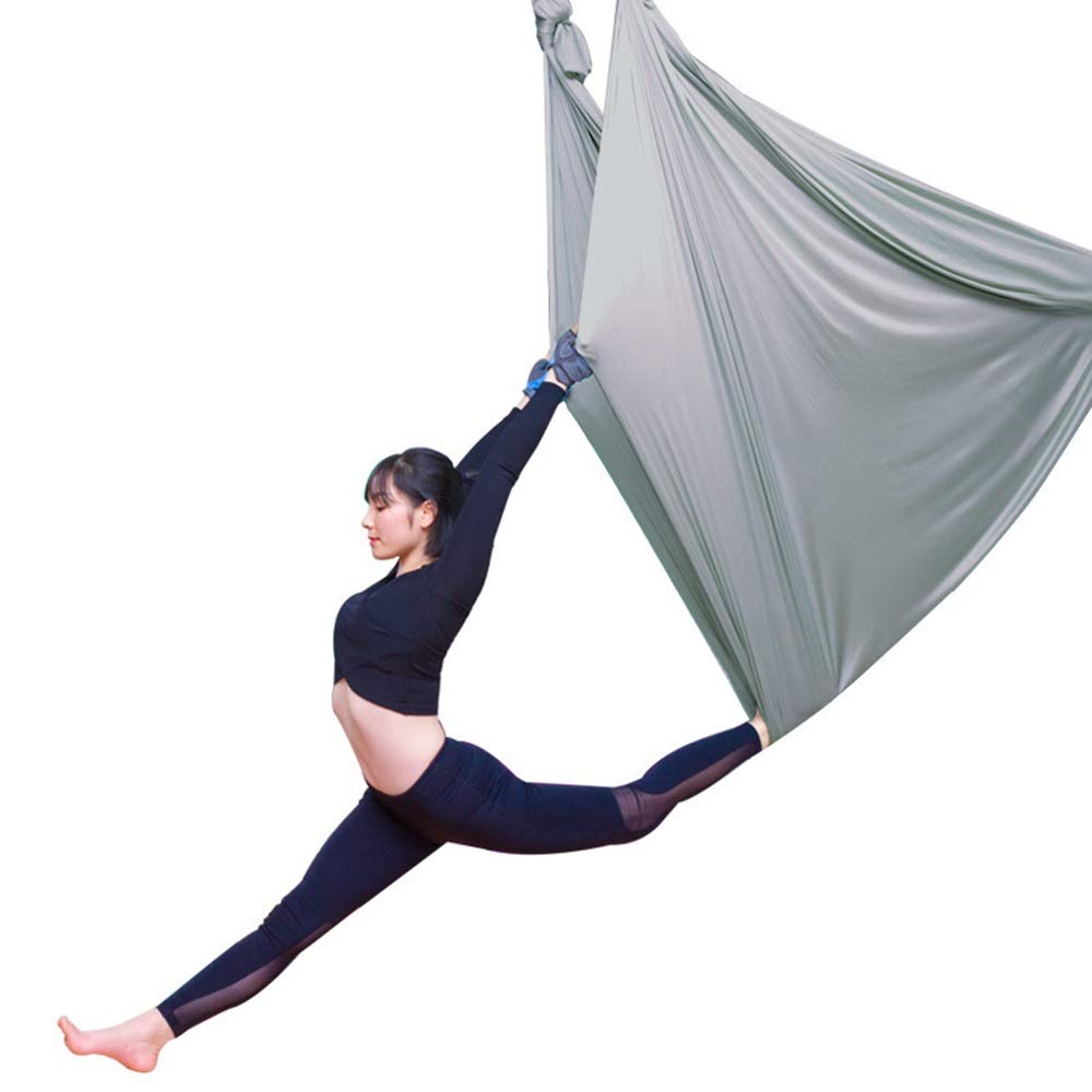 LHHL Aerial Swing Silk Yoga Set Safe Deluxe Aerial Kit Antigravity Yoga Swing Elastic Deluxe Aerial Kit Yoga with Carabiner and Daisy Chain Accessories (Color : Gray, Size : 600x280cm/236x110in)