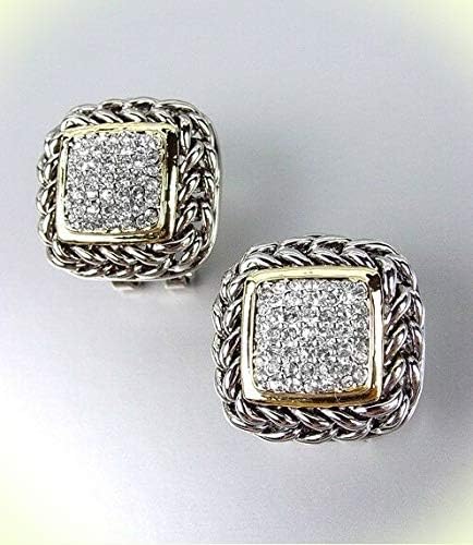 NEW Designer Style Balinese Silver Wheat Chains Gold Pave CZ Crystals Earrings For Women Set