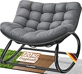 ELONEO Schaukelstuhl Outdoor XXL, ergonomischer Schaukelsessel mit Premium Sitzpolster für drinnen & draußen, Balkonsessel, wetterfester Loungesessel Outdoor, rutschfest, bis 120kg, Grau