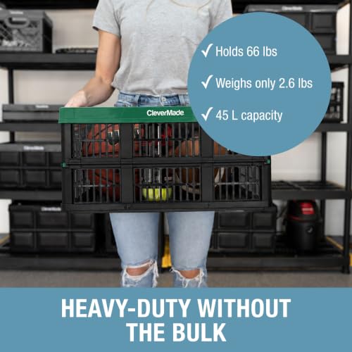 Image of CleverMade Collapsible Utility Crates For Storage, 45L 3 Pack, Forest