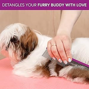 Pet Comb 8 inches Comfortable Grooming Comb with Different-Spaced Rounded Stainless Steel Teeth, Easy Grip and Convenient Grooming for Pets Dog Cat with Medium Coarse Fur - Purple Pet Comb 8 inches Comfortable Grooming Comb with Different-Spaced Rounded Stainless Steel Teeth, Easy Grip and Convenient Grooming for Pets Dog Cat with Medium Coarse Fur – Purple
