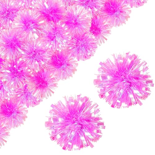 WRAPAHOLIC 4 Inch 12 Count Self-Adhesive Tinsel Bows Gift Wrap Accessory - Holographic Pink Christmas Tinsel Bows for Gift Wrapping Christmas Birthday Wedding Baby Shower