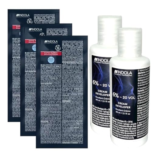 Image of Indola Exclusively Proffesional Rapid Blond+ Blue Bleach Powder 30g (2 Pack) + 6% 30VOL Creme Developer Peroxide (2 Pack) - Salon Kit
