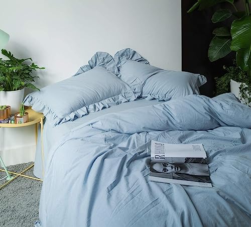 Lanqinglv Rüschen Bettwäsche 200x200 Gräuliches Blau Romantisch Aesthetic – Ansicht 3