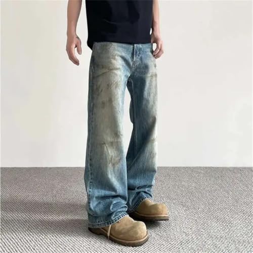 Men's American Jeans High Street Design Tie Dye Make Old Style Denim Pants Slight Flared Trousers3