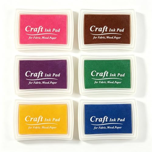 JZTang 6 Pcs Craft Ink Pad, Washable Ink Pads for Kids Multicolor Stamp Pads for Rubber Stamps, Paper, Wood Fabric, Scrapbooking, 6 Unique Pure Colors