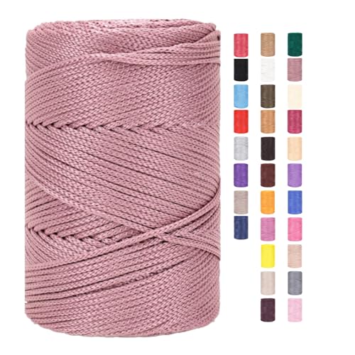 Hilo de cuerda de 3 mm x 225 m, para ganchillo, bolsas de macramé, hilo de algodón de poliéster, hilo de panadería, cuerda de algodón, hilo de algodón trenzado, cestas de hilo textil (27,1 unidades)