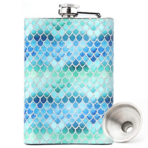 Mermaid 8oz hip stainless steel flask whith flasks for liquor for women,whiskey flask for women,Great Gift Idea Flask (Blue)