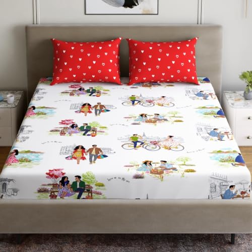 Image of Home Ecstasy 100% Cotton King Bedsheet with 2 Pillow Covers - (Size 87 x 108 inches, 200 TC, Colour - White)