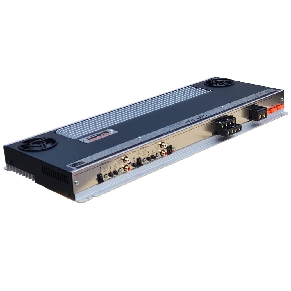 KIT SET PER AUDIO SYSTEM F4-650, 1 amplificatore 4 canali classe ab 4 x 260 watt rms a 2 ohm spl bagagliaio cofano auto, 1 pezzo + 3 sticker omaggio