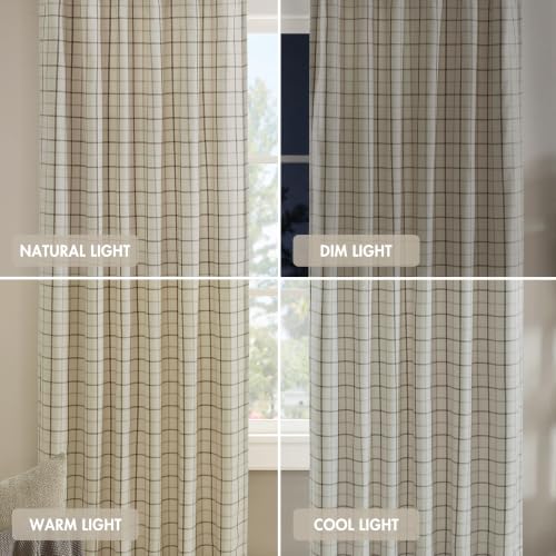 Image of Madison Park Plaid Window Curtain, 1 Panel, 50x108 Natural, Top Tab